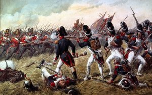 El 3er Regimiento de Guardias de Infantería repeliendo la carga final de la Vieja Guardia en la Batalla de Waterloo, 18 de junio de 1815